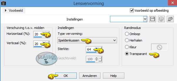 Instellingen Vervormingseffect - Lensvervorming