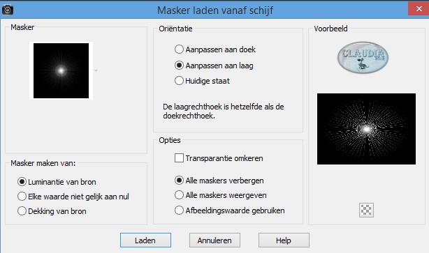 Masker laden vanaf schijf : lensflare 
