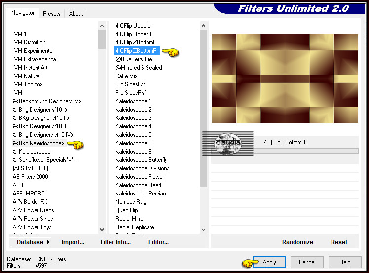 Effecten - Insteekfilters - <I.C.NET Software> - Filters Unlimited 2.0 - &<Bkg Kaleidoscope> - 4 QFlip ZBottomR