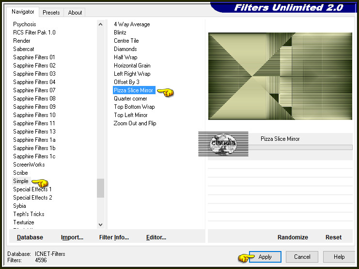 Effecten - Insteekfilters - <I.C.NET Software> - Filters Unlimited 2.0 - Simple - Pizza Slice Mirror