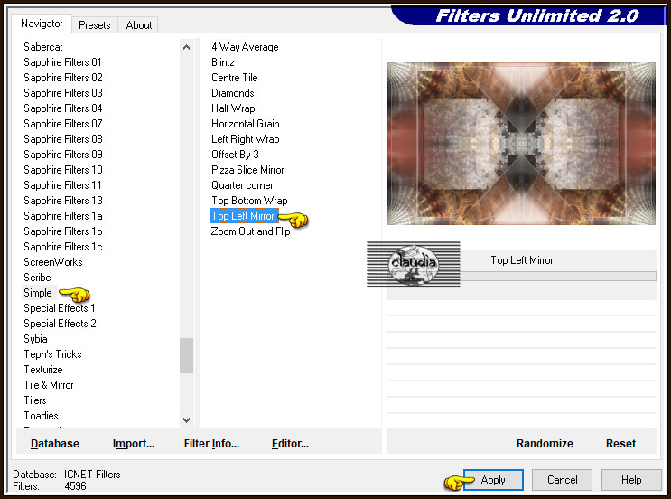 Effecten - Insteekfilters - <I.C.NET Software> - Filters Unlimited 2.0 - Simple - Top Left Mirror