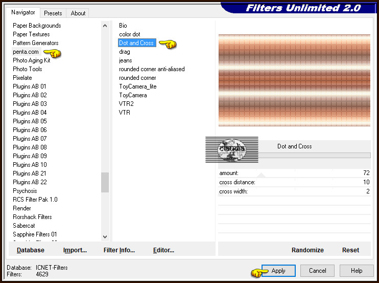 Effecten - Insteekfilters - <I.C.NET Software> - Filters Unlimited 2.0 - penta.com - Dot and Cross :