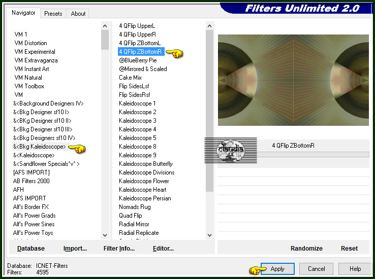 Effecten - Insteekfilters - <I.C.NET Software> - Filters Unlimited 2.0 - &<BKg Kaleidoscope> - 4 QFlip ZBottomR