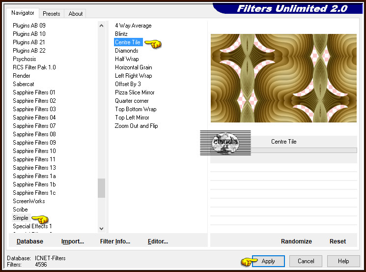 Effecten - Insteekfilters - <I.C.NET Software> - Filters Unlimited 2.0 - Simple - Centre Tile