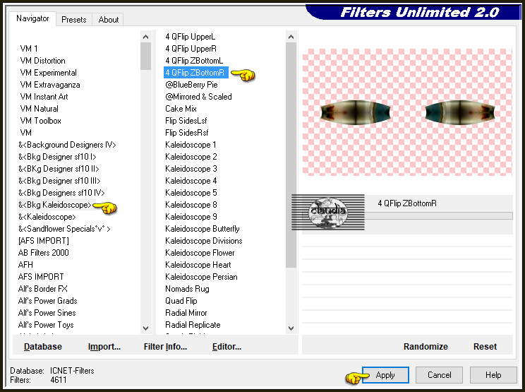 Effecten - Insteekfilters - <I.C.NET Software> - Filters Unlimited 2.0 - &<Bkg Kaleidoscope> - 4 QFlip ZBottomR