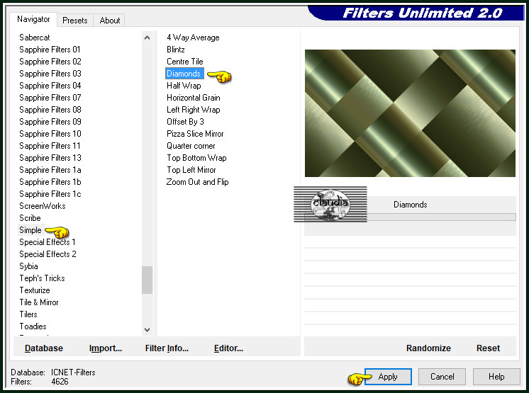 Effecten - Insteekfilters - <I.C.NET Software> - Filters Unlimited 2.0 - Simple - Diamonds :