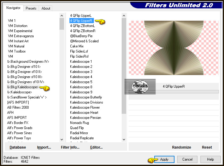 Effecten - Insteekfilters - <I.C.NET Software> - Filters Unlimited 2.0 - &<Bkg Kaleidoscope> - 4 QFlip UpperR :