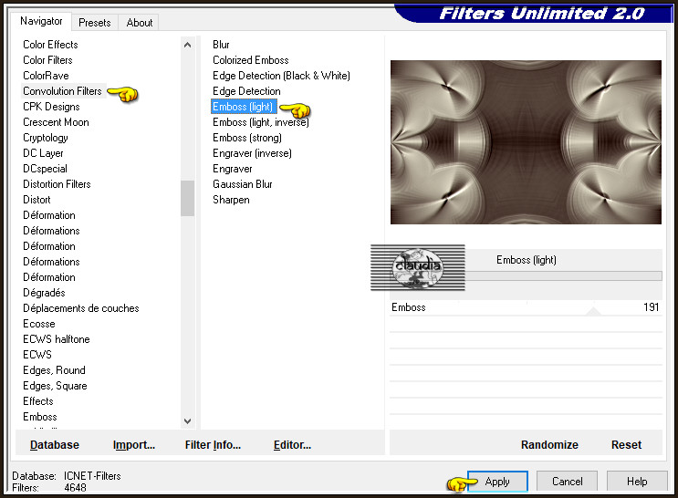 Effecten - Insteekfilters - <I.C.NET Software> - Filters Unlimited 2.0 - Convolution Filters - Emboss (light) :