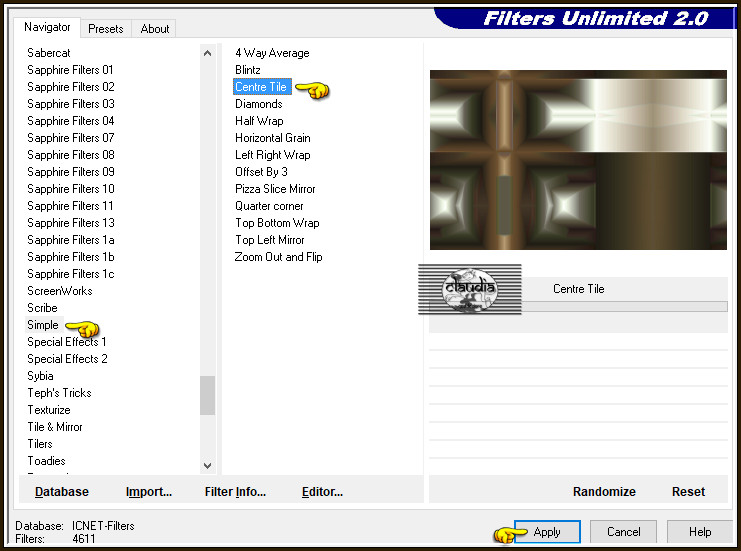 Effecten - Insteekfilters - <I.C.NET Software> - Filters Unlimited 2.0 - Simple - Centre Tile