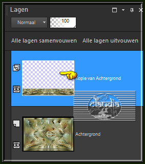 Ga terug naar je werkje en klik in het transparante gedeelte van de laag :