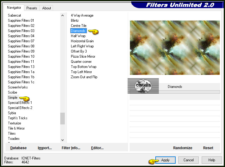 Effecten - Insteekfilters - <I.C.NET Software> - Filters Unlimited 2.0 - Simple - Diamonds :