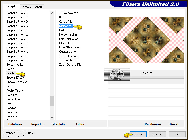 Effecten - Insteekfilters - <I.C.NET Software> - Filters Unlimited 2.0 - Simple - Diamonds