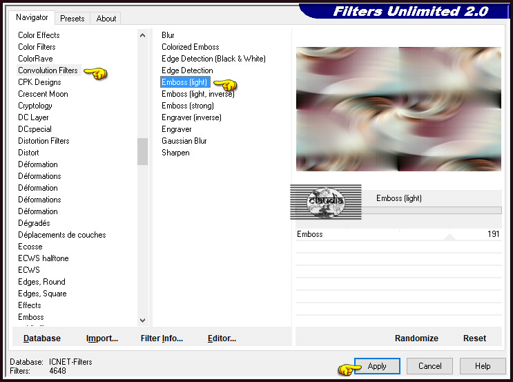 Effecten - Insteekfilters - <I.C.NET Software> - Filters Unlimited 2.0 - Convolution Filters - Emboss (light) :