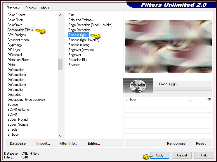 Effecten - Insteekfilters - <I.C.NET Software> - Filters Unlimited 2.0 - Convolution Filters - Emboss (light) :