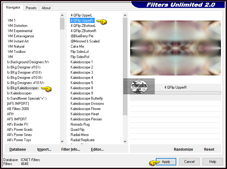 Effecten - Insteekfilters - <I.C.NET Software> - Filters Unlimited 2.0 - &<Bkg Kaleidoscope> - 4 QFlip UpperR :