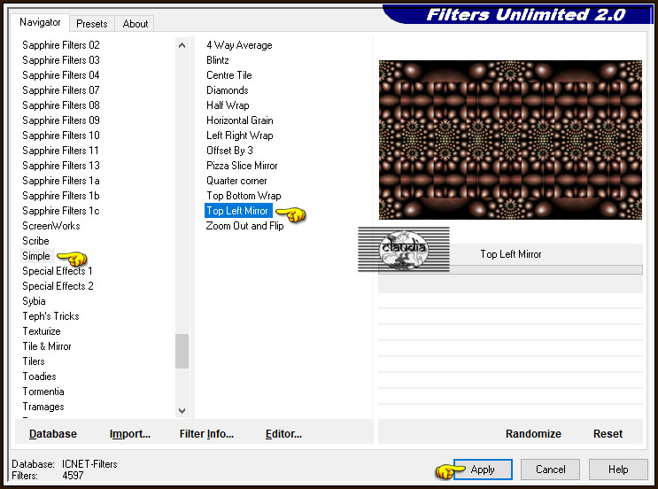 Effecten - Insteekfilters - <I.C.NET Software> - Filters Unlimited 2.0 - Simple - Top Left Mirror