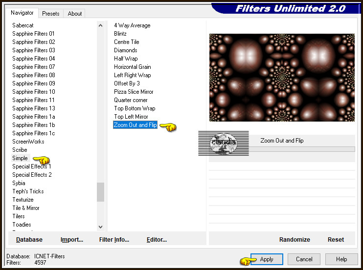 Effecten - Insteekfilters - <I.C.NET Software> - Filters Unlimited 2.0 - Simple - Zoom Out and Flip