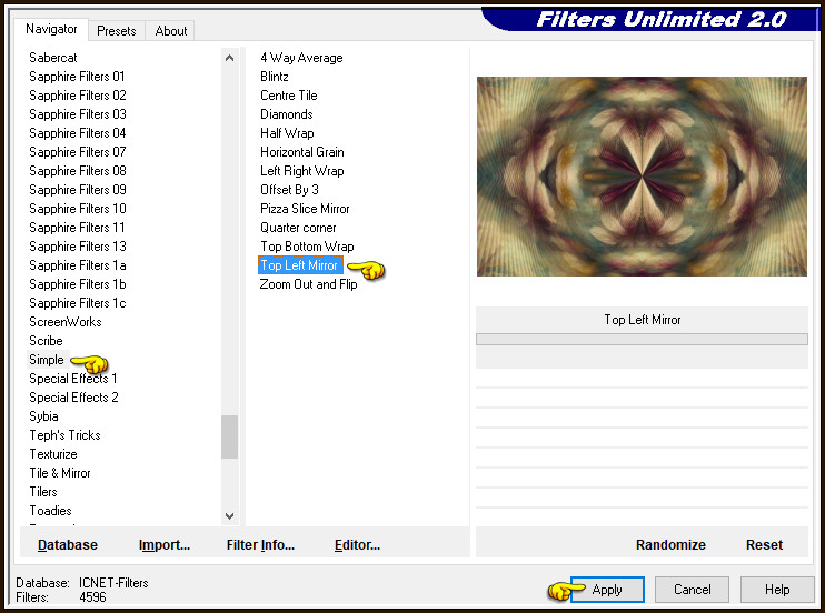 Effecten - Insteekfilters - <I.C.NET Software> - Filters Unlimited 2.0 - Simple - Top Left Mirror