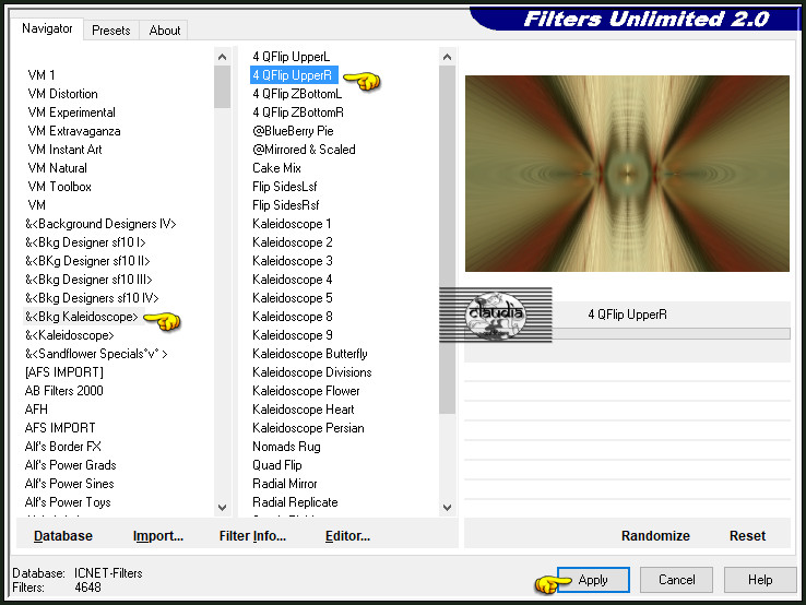 Effecten - Insteekfilters - <I.C.NET Software> - Filters Unlimited 2.0 - &<Bkg Kaleidoscope> - 4 QFlip UpperR :