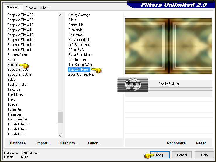 Effecten - Insteekfilters - <I.C.NET Software> - Filters Unlimited 2.0 - Simple - Top Left Mirror :