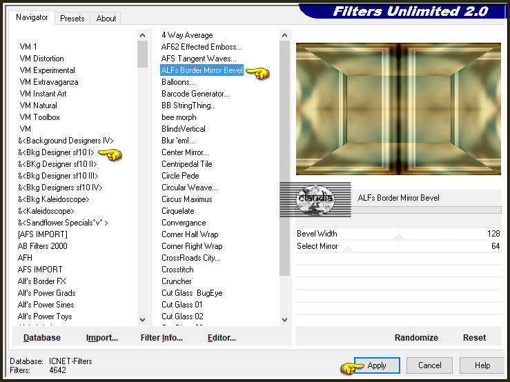 Effecten - Insteekfilters - <I.C.NET Software> - Filters Unlimited 2.0 - &<Bkg Designer sf10 I> - ALFs Border Mirror Bevel :