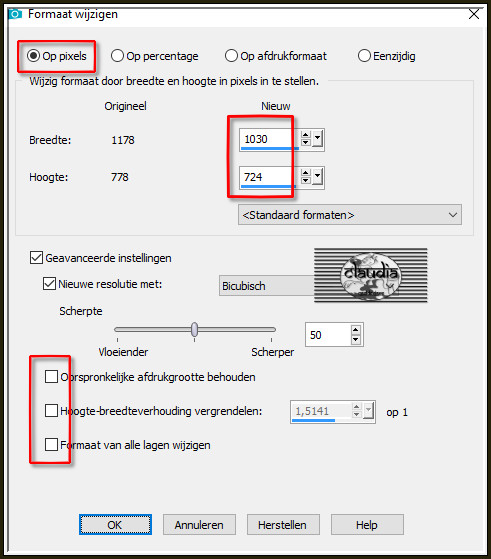 Afbeelding - Formaat wijzigen :