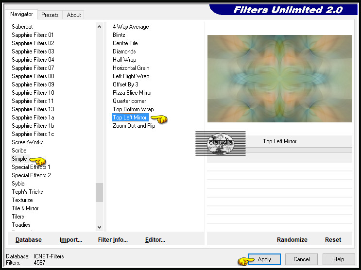 Effecten - Insteekfilters - <I.C.NET Software> - Filters Unlimited 2.0 - Simple - Top Left Mirror