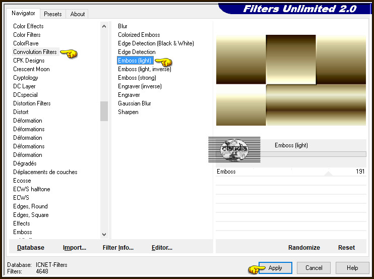 Effecten - Insteekfilters - <I.C.NET Software> - Filters Unlimited 2.0 - Convolution Filters - Emboss (light) :