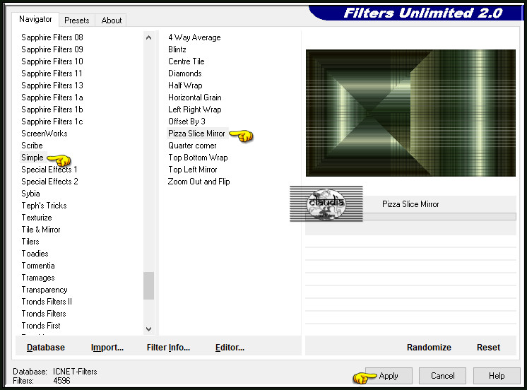 Effecten - Insteekfilters - <I.C.NET Software> - Filters Unlimited 2.0 - Simple - Pizza Slice Mirror