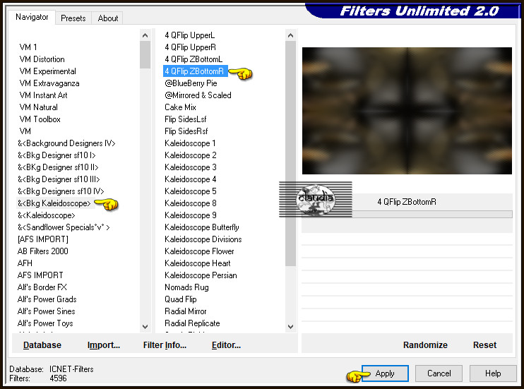 Effecten - Insteekfilters - <I.C.NET Software> - Filters Unlimited 2.0 - &<BKg Kaleidoscope> - 4 QFlip ZBottomR