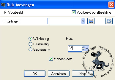 Instellingen ruis toevoegen (= grofkorreligheid)