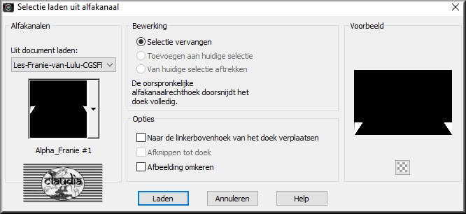 Selecties - Selectie laden/opslaan - Selectie laden uit alfakanaal : Alpha_Franie #1