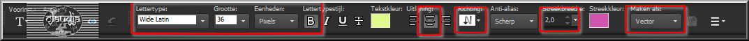Activeer het Tekstgereedschap en zoek het font "Wide Latin" met deze instellingen