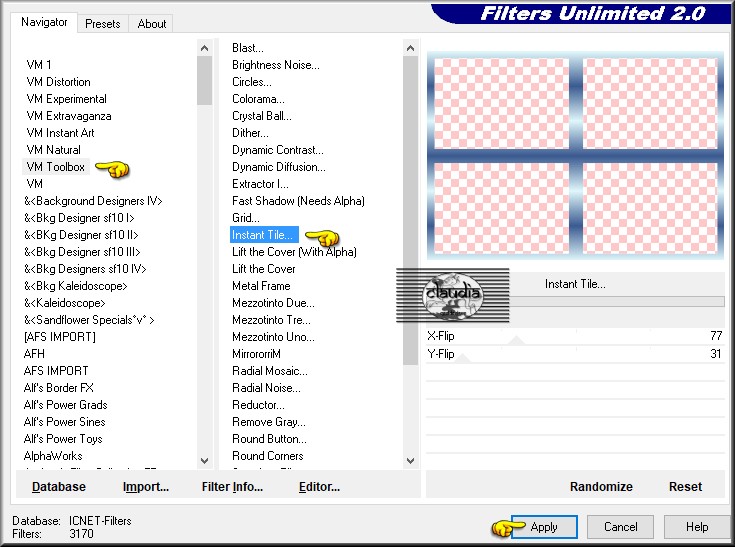 Effecten - Insteekfilters - <I.C.NET Software> - Filters Unlimited 2.0 - VM Toolbox - Instant Tile :