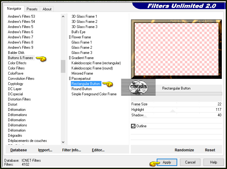 Effecten - Insteekfilters - <I.C.NET Software> - Filters Unlimited 2.0 - Buttons & Frames - Rectangular Button