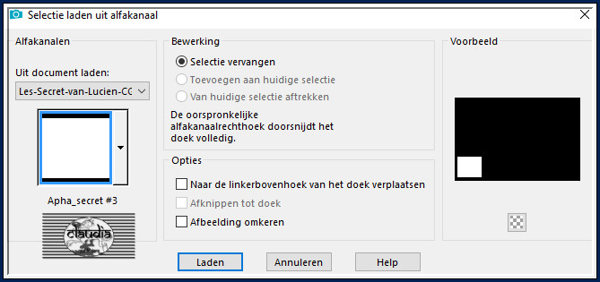 Selecties - Selectie laden/opslaan - Selectie laden uit alfkanaal : Alpha_secret #3