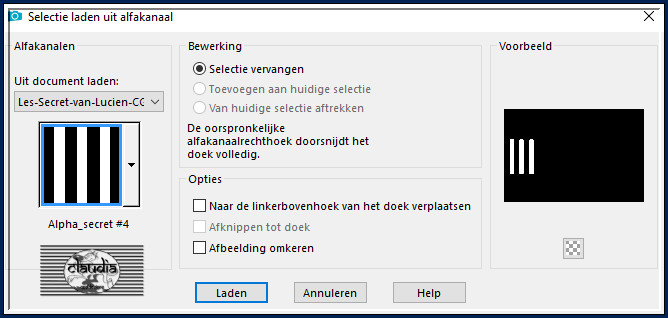 Selecties - Selectie laden/opslaan - Selectie laden uit alfkanaal : Alpha_secret #4