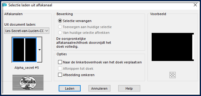 Selecties - Selectie laden/opslaan - Selectie laden uit alfkanaal : Alpha_secret #4