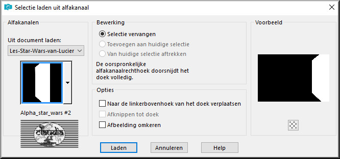 Selecties - Selectie laden/opslaan - Selectie laden uit alfakanaal : Alpha_star_wars #2