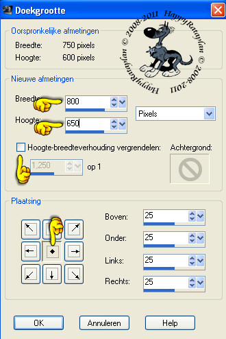 Instellingen doekgrootte