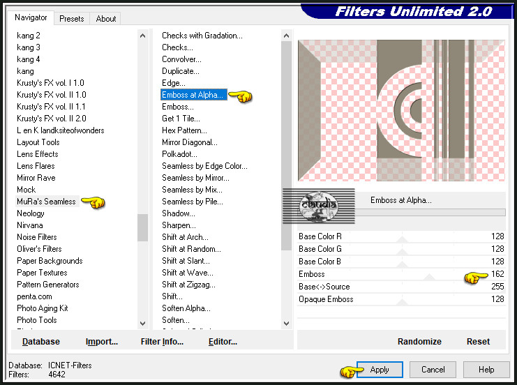 Effecten - Insteekfilters - <I.C.NET Software> - Filters Unlimited 2.0 - Mura's Seamless - Emboss at Alpha :