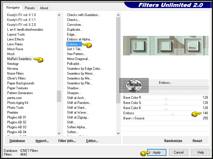 Effecten - Insteekfilters - <I.C.NET Software> - Filters Unlimited 2.0 - Mura's Seamless - Emboss... :