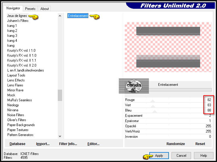 Effecten - Insteekfilters - <I.C.NET Software> - Filters Unlimited 2.0 - Jeux de lignes - Entrelacement