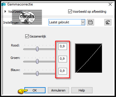 Druk op de toetsen Shift + G (= Gammacorrectie)