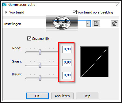 Druk op de sneltoetsen Shift + G (= Gammacorrectie)