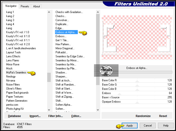 Effecten - Insteekfilters - <I.C.NET Software> - Filters Unlimited 2.0 - Mura's Seamless - Emboss at Alpha