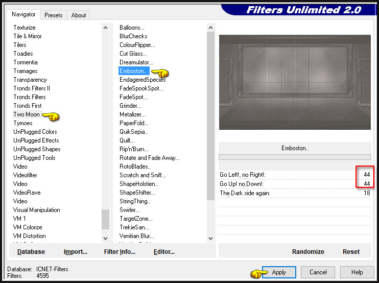 Effecten - Insteekfilters - <I.C.NET Software> - Filters Unlimited 2.0 - Two Moon - Emboston
