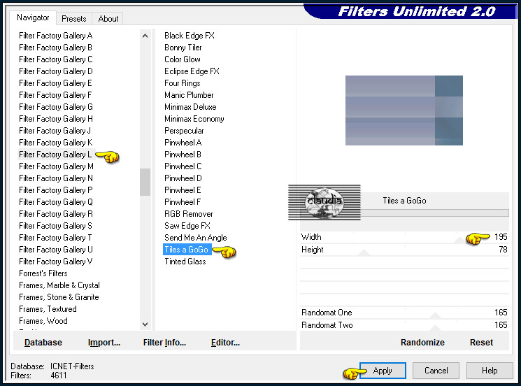 Effecten - Insteekfilters - <I.C.NET Software> - Filters Unlimited 2.0 - Filter Factory Gallery L - Tiles a GoGo