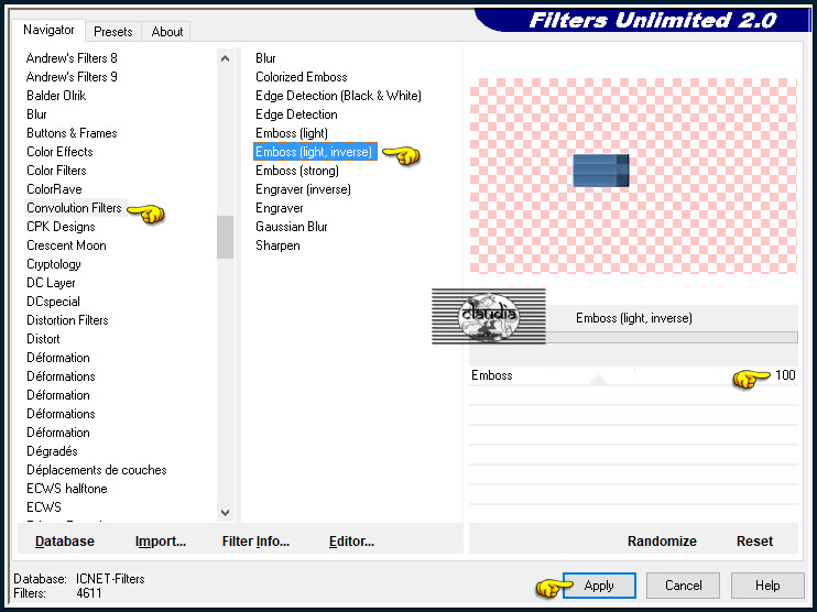 Effecten - Insteekfilters - <I.C.NET Software> - Filters Unlimited 2.0 - Convolution Filters - Emboss (light, inverse)