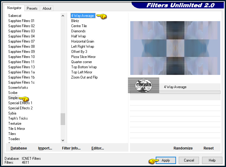 Effecten - Insteekfilters - <I.C.NET Software> - Filters Unlimited 2.0 - Simple - 4 Way Average